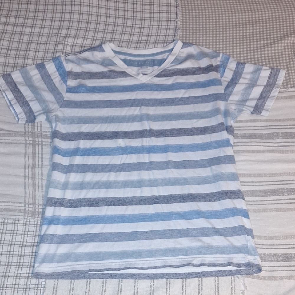 Arizona Jean Company Blue and White Striped Short Sleeve Tee